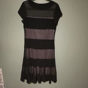 R & M Richards Black Mesh Striped Panel Dress Size 12